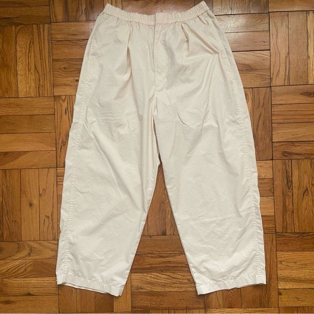 Uniqlo U Parachute Cropped Pleated Adjustable Pants - Cream Khaki - Small